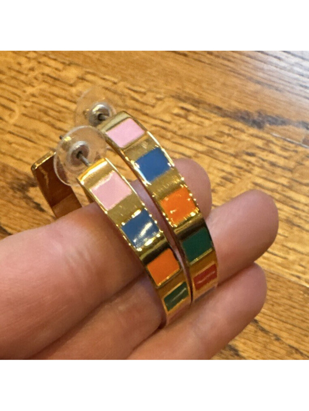 J.Crew Gold Tone Multicolor Enamel Round Hoop Earrings Rainbow pride